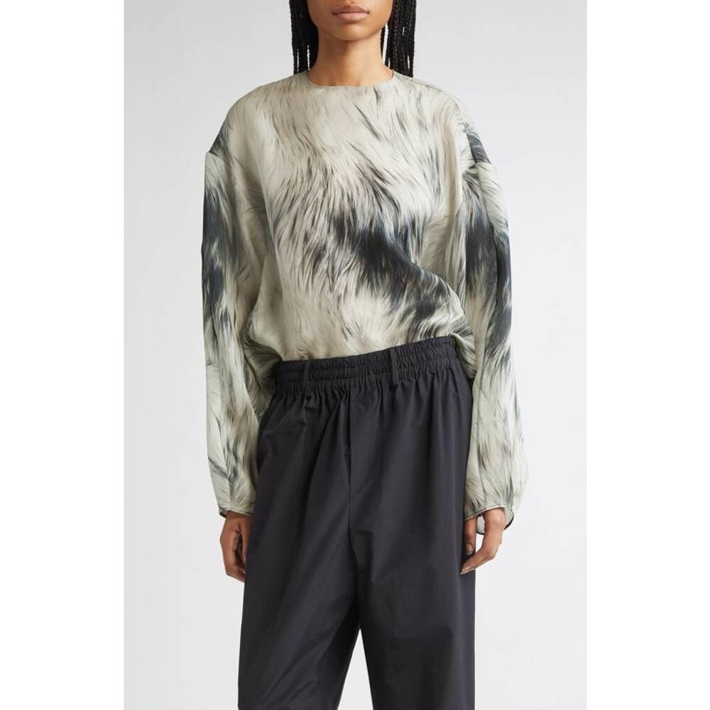Brandon Maxwell Briggs Relaxed Silk Blouse in Fur Print 2